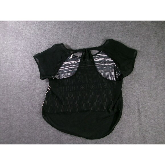 Kirra Blouse Women Small Black Beige Geometric Chiffon Sheer Beachy Summer - Picture 10 of 11